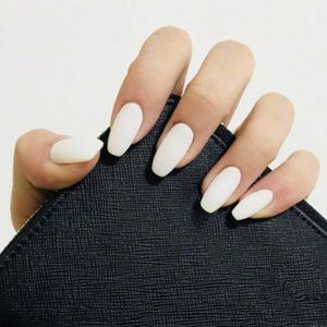 🎉 New White Coffin Press On Nails Set of 24